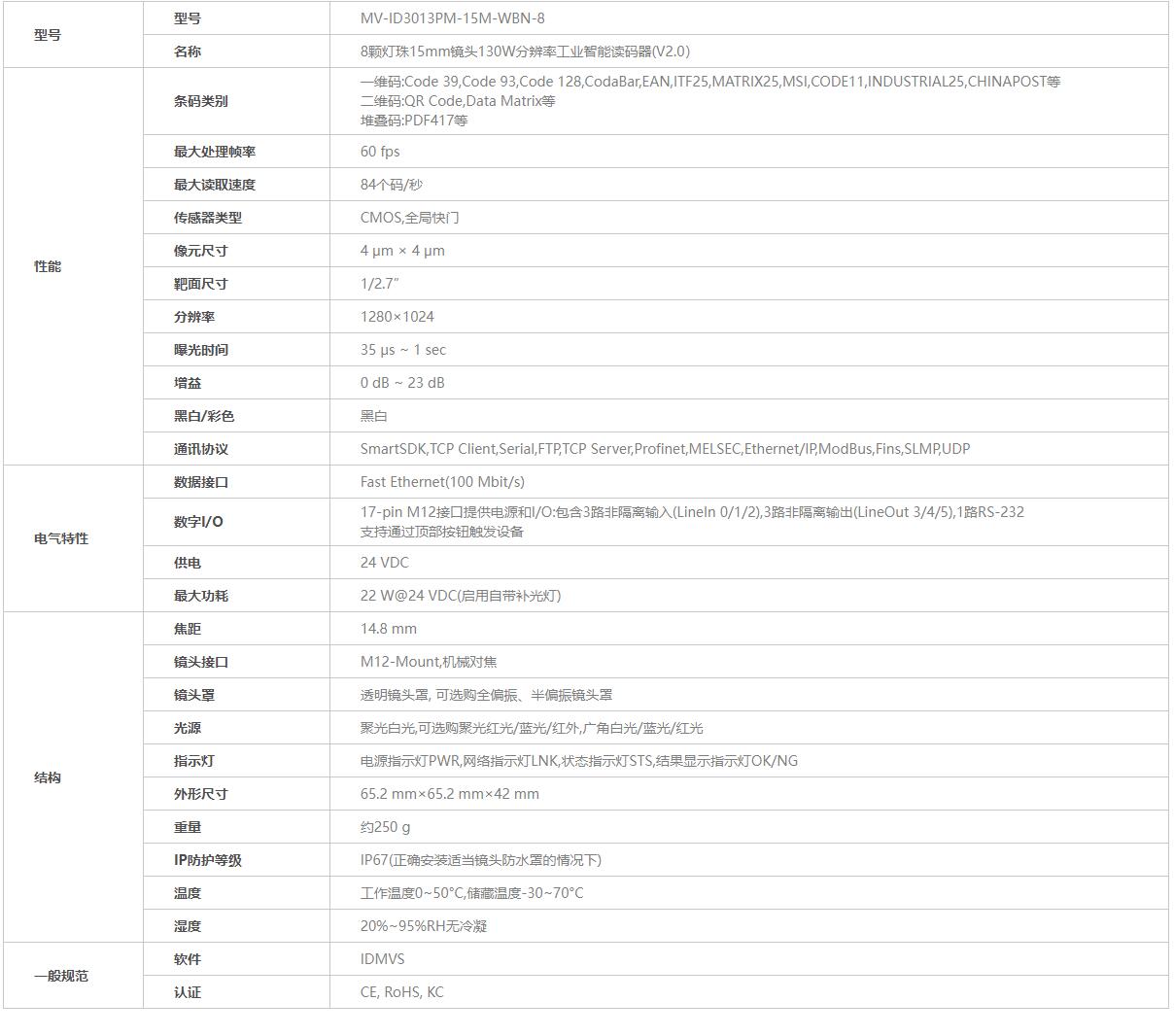 海康讀碼器參數圖 海康讀碼器參數圖