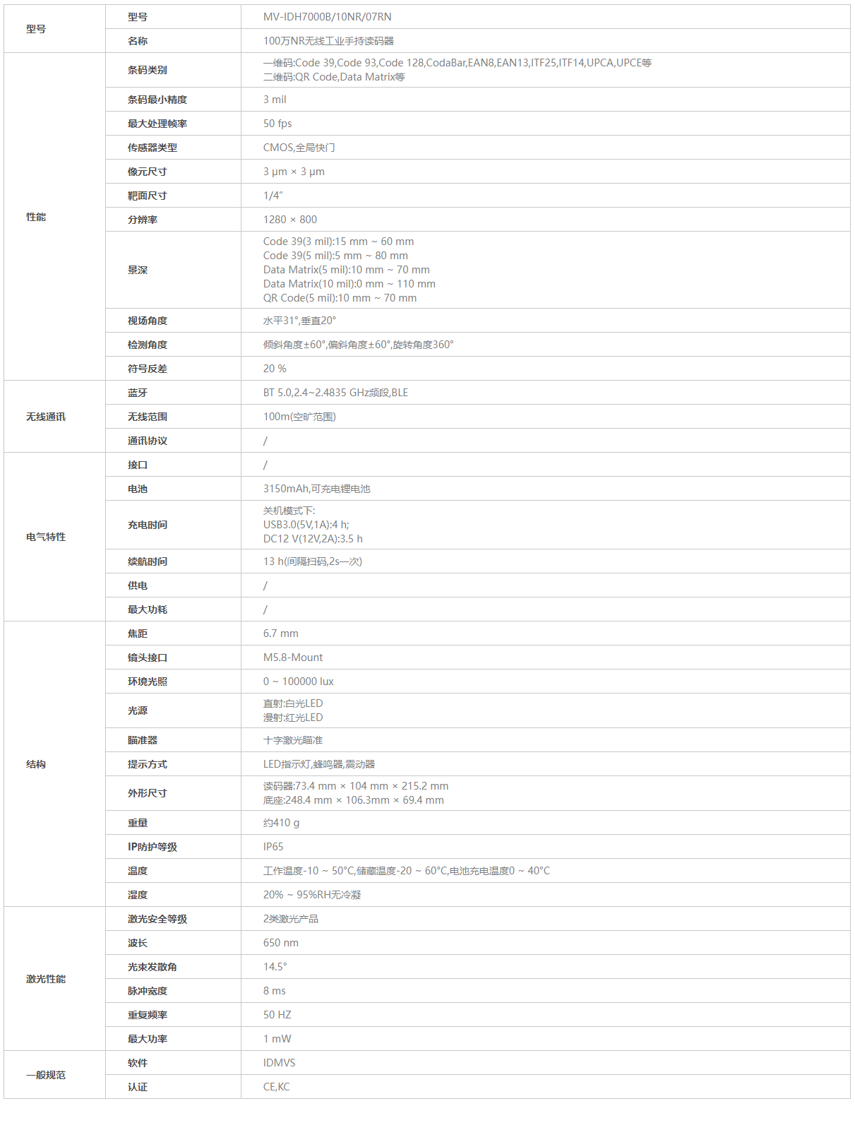 海康掃碼槍參數 海康掃碼槍參數